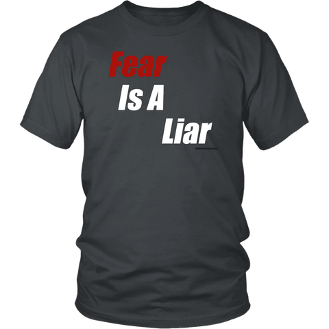 Image of Fear Is A Liar, Bold White T-shirt District Unisex Shirt Charcoal S
