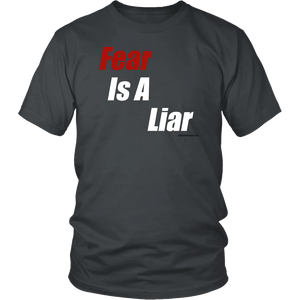 Fear Is A Liar, Bold White T-shirt District Unisex Shirt Charcoal S