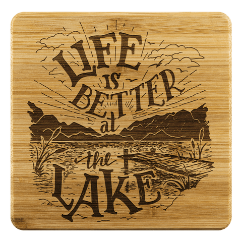 Image of Life is Better at the Lake Coasters Coasters Bamboo Coaster - 4pc