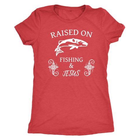 Image of Fishing and Jesus, White T-shirt Next Level Womens Triblend Vintage Red S