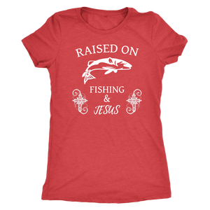 Fishing and Jesus, White T-shirt Next Level Womens Triblend Vintage Red S