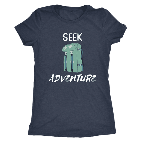 Image of Seek Adventure with Backpack (Womens) T-shirt Next Level Womens Triblend Vintage Navy S