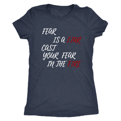 Image of Fear Is A LIAR! White T-shirt Next Level Womens Triblend Vintage Navy S