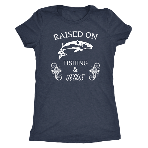 Image of Fishing and Jesus, White T-shirt Next Level Womens Triblend Vintage Navy S
