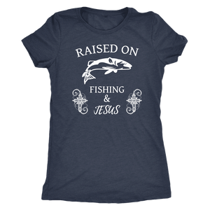 Fishing and Jesus, White T-shirt Next Level Womens Triblend Vintage Navy S