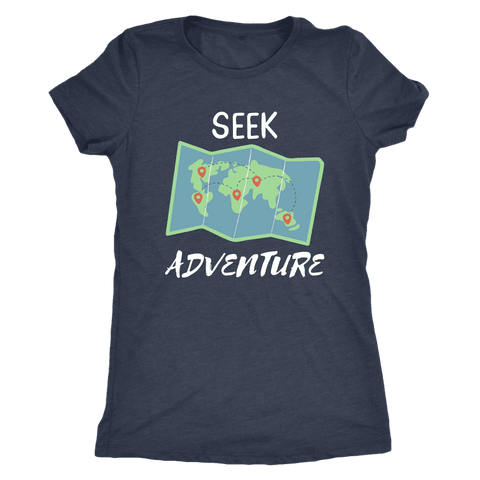Image of Seek Adventure World Travel T-shirt Next Level Womens Triblend Vintage Navy S