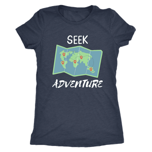 Seek Adventure World Travel T-shirt Next Level Womens Triblend Vintage Navy S