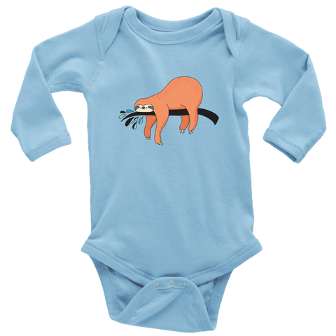 Image of Sleepy Sloth Onsies T-shirt Long Sleeve Baby Bodysuit Light Blue NB