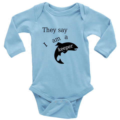 Image of They Say I Am A Keeper | Loving Baby Onesie T-shirt Long Sleeve Baby Bodysuit Light Blue NB