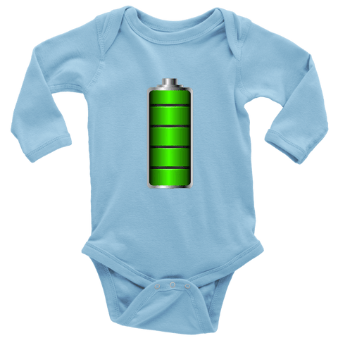 Image of Fully Charged Onsies T-shirt Long Sleeve Baby Bodysuit Light Blue NB