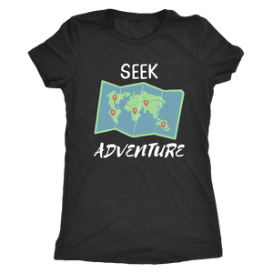 Seek Adventure World Travel T-shirt Next Level Womens Triblend Vintage Black S