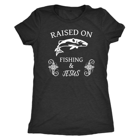 Image of Fishing and Jesus, White T-shirt Next Level Womens Triblend Vintage Black S