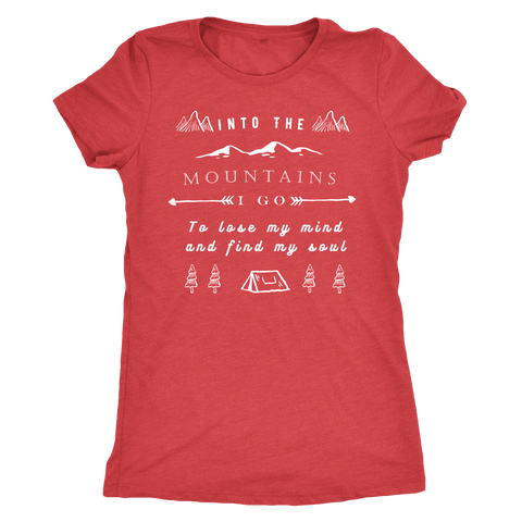 Image of Into the Mountains I Go T-shirt Next Level Womens Triblend Vintage Red S