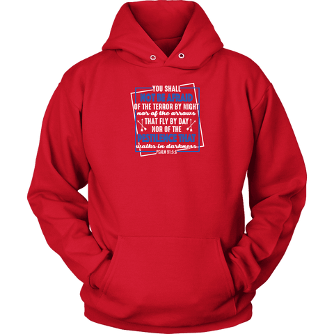 Image of You shall not be afraid Psalm 91 5-6 White Longsleeve and Hoodies T-shirt Unisex Hoodie Red S
