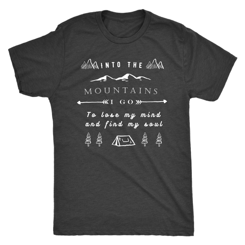 Image of Into the Mountains I Go T-shirt Next Level Mens Triblend Vintage Black S
