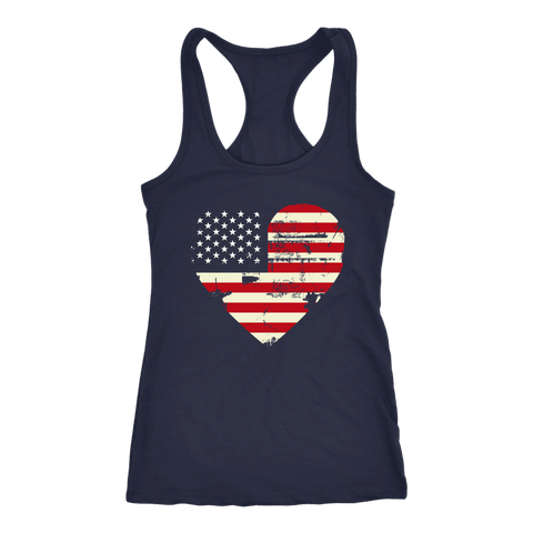 Image of Love America Racerback Tank, Blue T-shirt Next Level Racerback Tank Navy XS