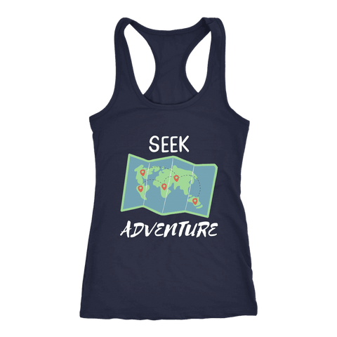 Image of Seek Adventure World Travel T-shirt Next Level Racerback Tank Navy XS