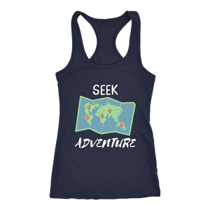 Seek Adventure World Travel T-shirt Next Level Racerback Tank Navy XS