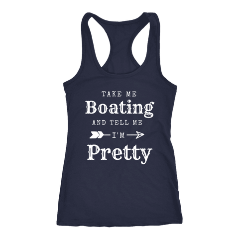 Image of Take Me Boating Womens Shirts T-shirt Next Level Racerback Tank Navy XS