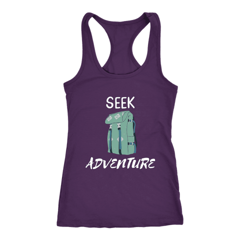 Image of Seek Adventure with Backpack (Womens) T-shirt Next Level Racerback Tank Purple XS