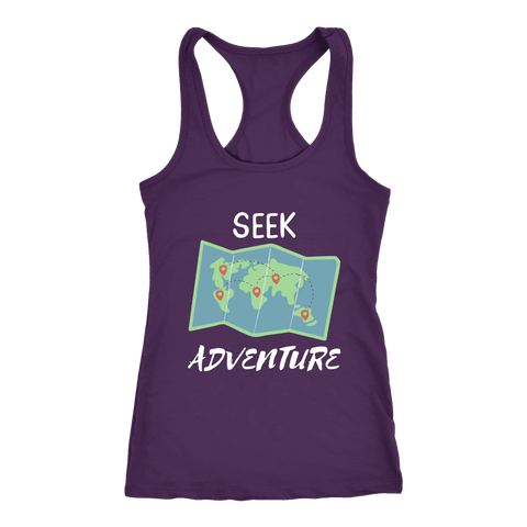 Image of Seek Adventure World Travel T-shirt Next Level Racerback Tank Purple XS