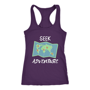 Seek Adventure World Travel T-shirt Next Level Racerback Tank Purple XS