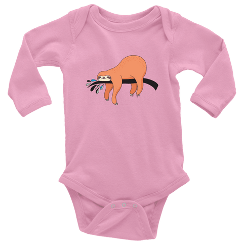Image of Sleepy Sloth Onsies T-shirt Long Sleeve Baby Bodysuit Pink NB
