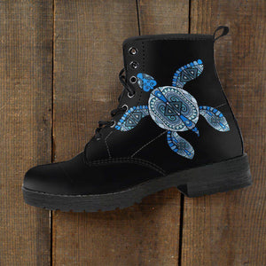 Cool Blue Turtle on Premium Eco Leather Boots 
