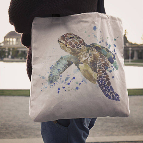 Image of Premium Watercolor Turtles on Re-Useable Canvas Tote Tote Bag