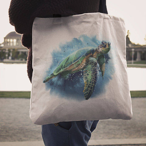 Image of Premium Watercolor Turtles on Re-Useable Canvas Tote Tote Bag