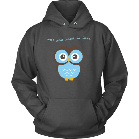 Image of Owl You Need is Love T-shirt Unisex Hoodie Charcoal S
