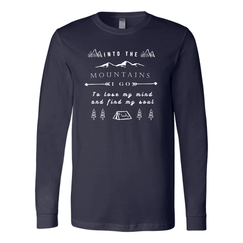 Image of Into the Mountains I Go T-shirt Canvas Long Sleeve Shirt Navy S