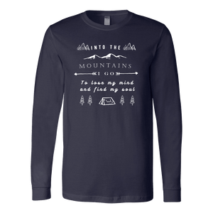 Into the Mountains I Go T-shirt Canvas Long Sleeve Shirt Navy S