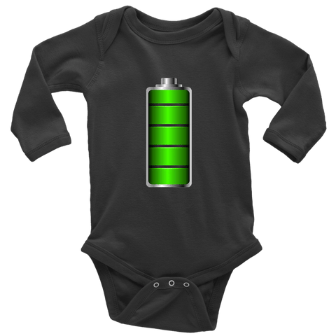 Image of Fully Charged Onsies T-shirt Long Sleeve Baby Bodysuit Black NB