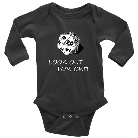 Image of Look Out For Crit Onesies T-shirt Long Sleeve Baby Bodysuit Black NB
