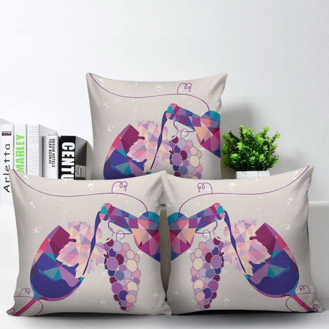 Image of Stylish Geometric Wine Bottle and Glass Pillow Covers Pillow Case