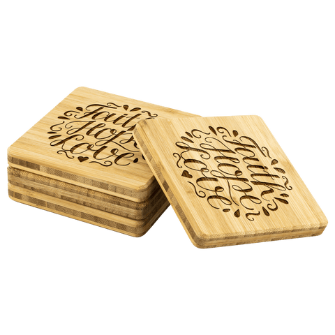 Image of Faith Hope Love Handmade Bamboo Coaster Coasters