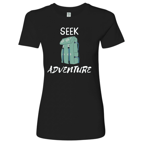 Image of Seek Adventure with Backpack (Womens) T-shirt Next Level Womens Shirt Black S