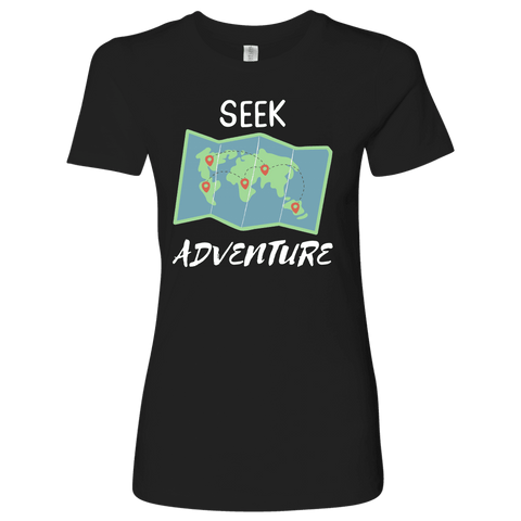 Image of Seek Adventure World Travel T-shirt Next Level Womens Shirt Black S