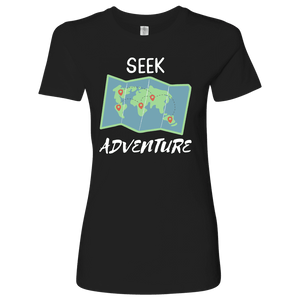 Seek Adventure World Travel T-shirt Next Level Womens Shirt Black S