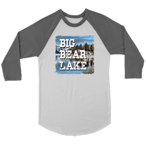 Image of Big Bear Lake V.1 Raglan T-shirt Canvas Unisex 3/4 Raglan White/Asphalt S