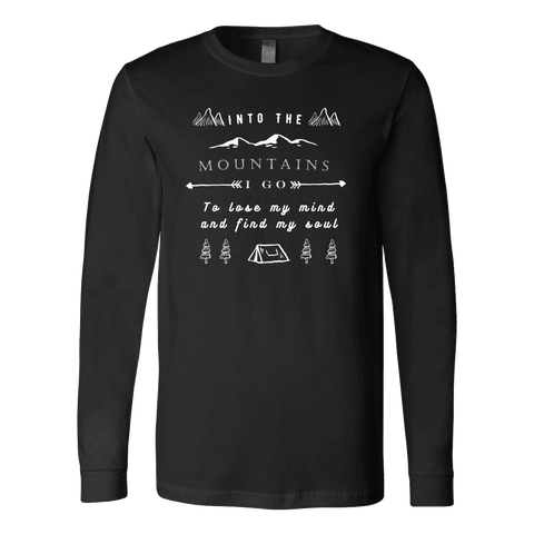 Image of Into the Mountains I Go T-shirt Canvas Long Sleeve Shirt Black S