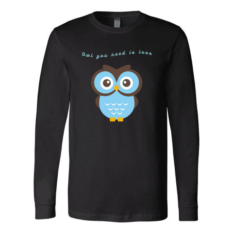 Image of Owl You Need is Love T-shirt Canvas Long Sleeve Shirt Black S