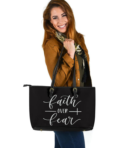 Image of Fatih Over Fear, Large Vegan Leather Tote Bags 