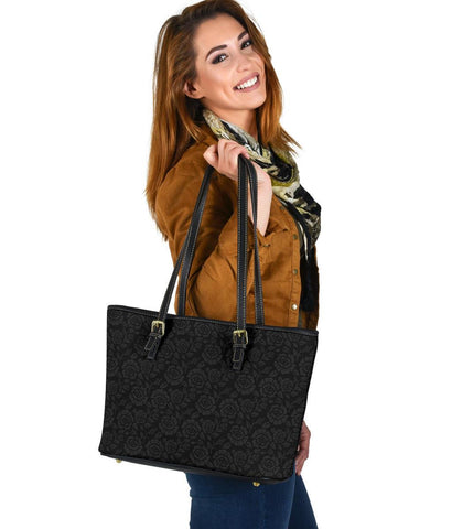 Image of Subtle Grey Flowers, Vegan Leather Tote Bags 