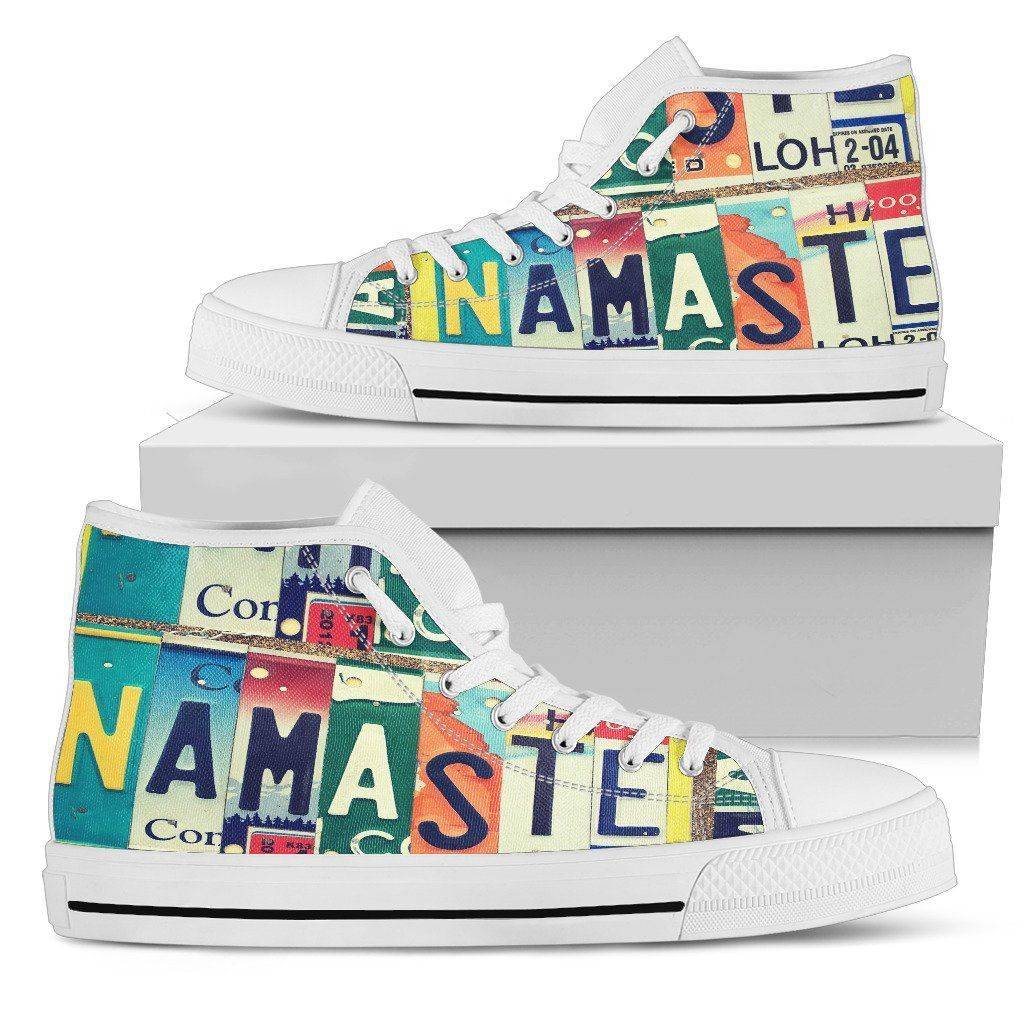 Groovy Namaste License Art | Premium High Top Shoes Shoes Womens High Top - White - Womens White US5.5 (EU36) 