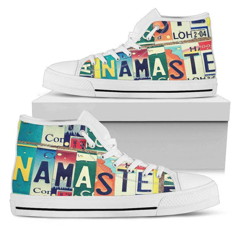 Image of Groovy Namaste License Art | Premium High Top Shoes Shoes Womens High Top - White - Womens White US5.5 (EU36) 