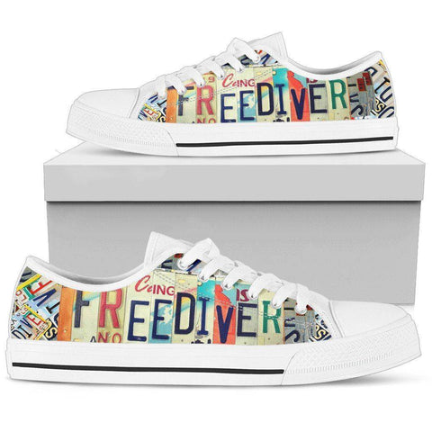 Image of Freediver License Plae Art | Premium Low Top Shoes Shoes Womens Low Top - White - White US5.5 (EU36) 