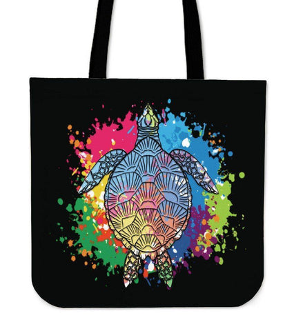 Image of Amazing Color Splash Turtle Totes Tote Bag Black 