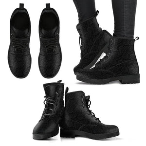 Premium Eco Leather Boots with Rose Art Women's Leather Boots - Black - Grey on Black US5 (EU35) 